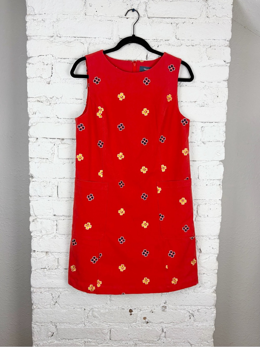 ModCloth Mid-Century Muse Red Floral Embroidered Sleeveless Shift Dress Medium